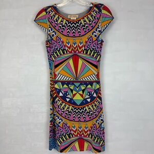 Mara Hoffman Mufasa Navy Abstract Jersey Knit‎ Print Cap Sleeve Dress Sz XS